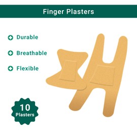 Finger Plasters – Pack of 10 - Flexible, Breathable and Durable – Shaped Fabric to fit fingertips and Knuckles