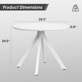 Farini White Dining Table for 4-6 Person,39" Round Wooden Dining Tabletop and Metal Frame for Home Kitchen Dining Desk (39 inch,100cm)