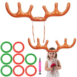 Inflatable Reindeer Antlers Game, Christmas Inflatable Ring Toss Game, Reindeer Antlers Ring Throwing Game, Pack of 2 Inflatable Antlers with 8 Rings and 1 Air Pump, Christmas Children's Ring Toss