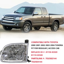 ATOMTEC Headlight Assembly Fit For 2001 2002 2003 2004 Toyota Tundra Regula/Access Cab Chrome Housing Clear Lens Halogen Headlamp Driver and Passenger Side TO2502129 TO2503129 811100C010 811500C010