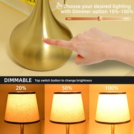 XINQIDAI Stepless Dimmable Touch Lamp Set of 2,Bedside Table Lamp for Bedroom,Nightstand Lamp,Living Room,Dorm Desk Lighting with Gold Metal(Dimmable Bulb Included)