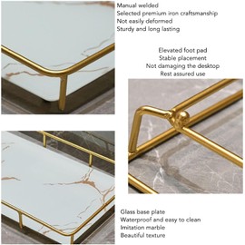 Bandeja de Tocador de Baño, Almacenamiento de Cosméticos Bandeja con Marco Decorativa para Joyería, Organizador de Encimera Antideslizante para Dormitorio, Tocador, Mesita de Noche(11x5.5x2 in-Blanco)