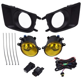 Silscvtt 2Pcs Fog Lights Assembly Replacement for 2012-2015 Toyota Tacoma Yellow Lens with Bulbs + Bezels + Harness Switch Kit Left+Right Side (Passenger & Driver Side)