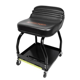 K Tool International XD74987 16" Mechanics Roller Seat with Tool Storage for Garages, Repair Shops and DIY, 300 lbs. Capacity, (4) 2.5" Swivel Casters, Padded Seat, Ergonomic Design. Black/Orange
