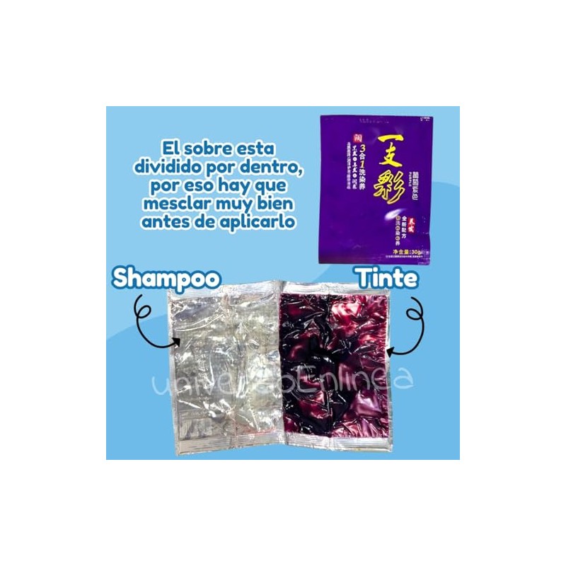 YAYAN HOUSE | 12 Sobres Shampoo Tinte Instantáneo 15min Cubre