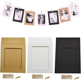 30 PCS Paper Picture Frames Holds 4 x 6 Inch Photos Cardboard Picture Frame with Wood Clips and Jute Twine for Home, Office,School Wall Decor Hanging Display (3 Colors)