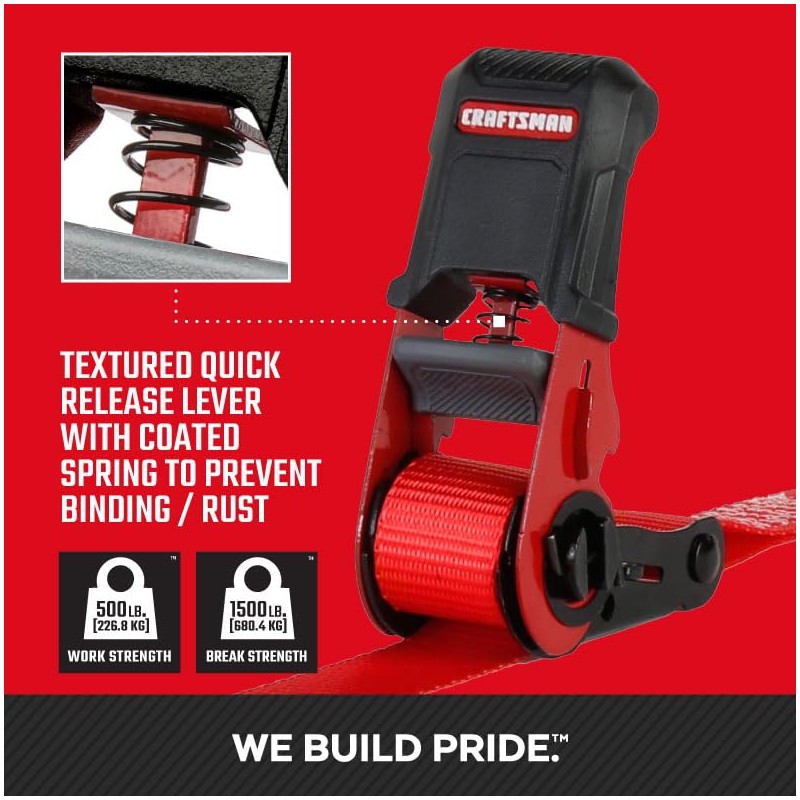 CRAFTSMAN CMXAZBS15004 Black/Red 1" x 12' Ratchet Tie Down Straps