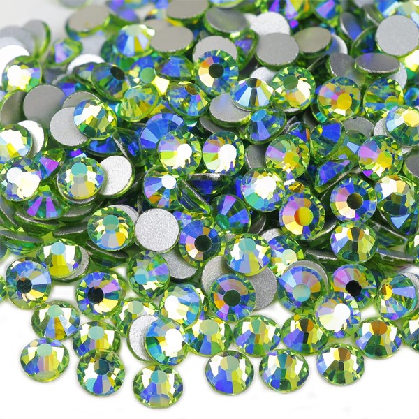 Genie Crystal 1440 PCS Peridot AB Rhinestones SS20, 5mm Light Green Aurora Borealis Flatback Glass Rhinestone for DIY Crafts, Shoes, Wedding Dreass, Tumbler, Cup, Makeup, Bling Decoration