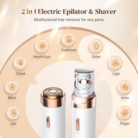 Epilator for Women, 2-in-1 Facial Hair Removal Epilator, Painless Designed Hair Remover with Built-in LED Light for Precision, Smooth Glide Hair Remover for Women Face Lips Chin Peach Fuzz