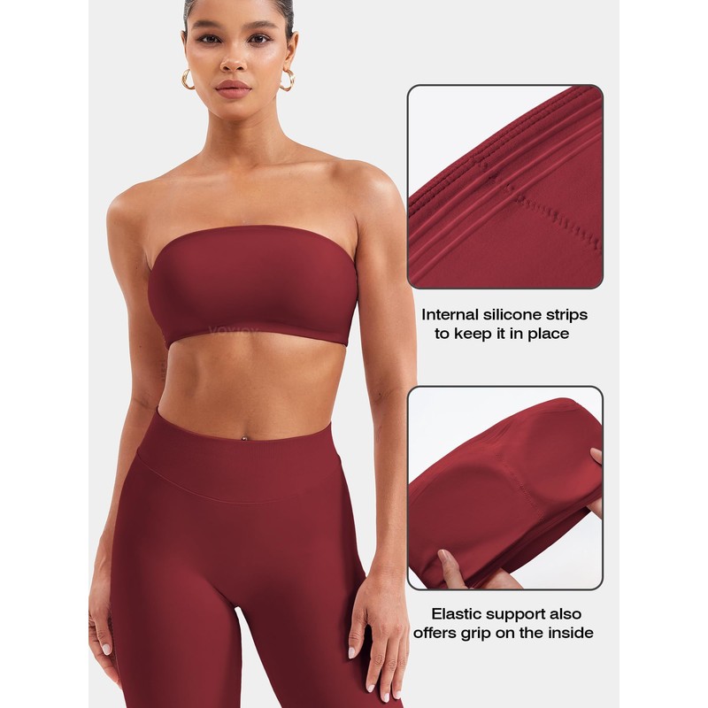 VOYJOY Women Strapless Bandeau Bra Wireless Padded Sports Bra Tube