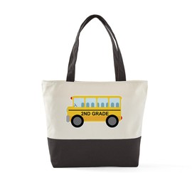 CafePress 2ND GRADE SCHOOL BUS Canvas Tote Top Zipper Closure