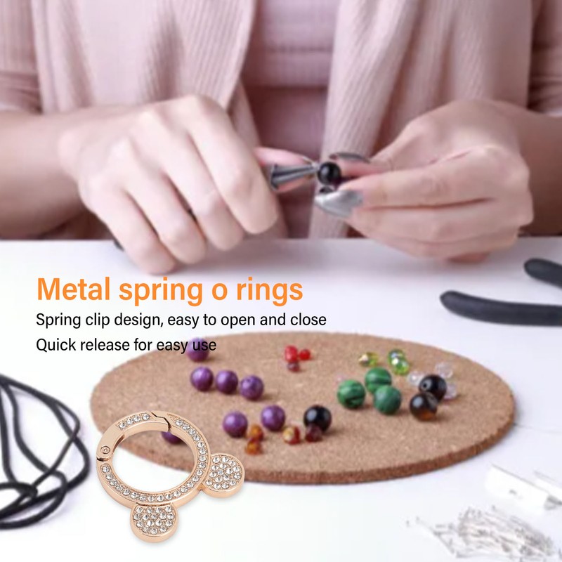 10pcs Rhinestone Spring O Rings Cute Bear Head Zinc Alloy