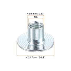 sourcing map M8 T-nuts, 12pcs Carbon Steel Tee Nut Round Base Weld Nuts 12mm Height Through Hole Flange Insert Female Thread Plate Nuts, Silver