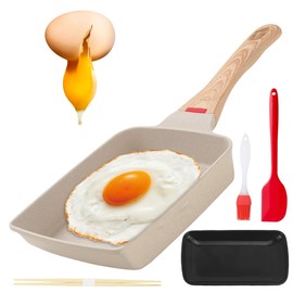 Tamagoyaki Pan: Non-Stick Omlette Pan, Japanese Omelette Pan with Insulated Wooden Handle, Rectangular Japanese Pan for All Types of Cookers, Scrambled Egg Pan Non-Stick for Fried, Breakfast