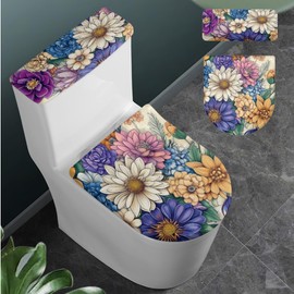 Rerteryuro Toilet Lid Cover and Toilet Tank Cover Set Boho Flower Stretch Seat Covers for Bathroom Decor Accessories Super Soft 2 Pieces Covers