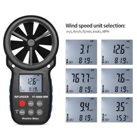 Hand Anemometer Digital Barometer, INFURIDER YF-866BWM Compact Wind Gauge, Wind Speed Meter with Wind/Thermometer, Wind Direction, Wind Speed Measurement