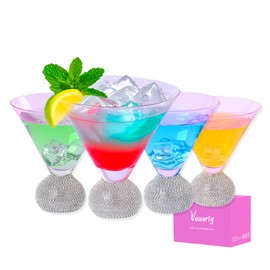 4.5in Width,Stemless Martini Glasses set of 4,10 Oz Lead-Free Pink Crystal Cocktail Glasses,Hand Blown Glassware,for Wedding, Cocktail Party, Birthday,Gifts Women (Silver pink Cocktail glass)