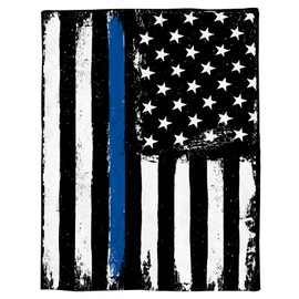 Thin Blue Line Police Blanket Fleece Throw Blankets 60'' x 80'', Lightweight Super Soft Micrifiber Honor Law Enforcement USA Vintage Warm Plush Cozy Luxury Bed Blankets All Season for Couch/Sofa/Gift