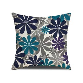 Pillow Cover 20X20 Inch Set of 4 Floral Decorative Square Pillow Cushion Cover Blue Modern Daisy Pillow Cover Grey Decorative Floral Pillow Cover for Outdoor Home Sofa Bedroom Car Decor