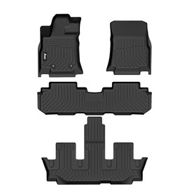 IKON MOTORSPORTS 3D TPE Floor Mats, Compatible with 2019-2025 Subaru Ascent 7 Seats Bucket Seat, All Weather Waterproof Non-Slip Floor Liners, Front & 2nd Row Full Set Car Interior Accessories, Black