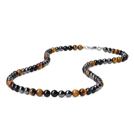 GAVU Men's Triple Power Stone Hematite Tiger Eye Obsidian Necklace, 45 cm, Stone, Tiger Eye & Hematite & Obsidian