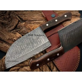 HANDMADE DAMASCUS STEEL OUTDOOR BBQ BEST SERBIAN CHEF CLEAVER KNIFE with SHEATH