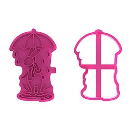 LissieLou Humphrey with Umbrella Cookie Cutter and Stamp Easter Icing Stamp Fondant Embosser - Light Pink