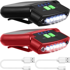 2 Luces LED con Clip en Tapa Clip de Linterna con Tapa Recargable por USB Luz de Sombrero Manos Libres Ultrabrillante Impermeable Linterna Frontal para Pesca Camping Trabajo (Negro, Rojo)