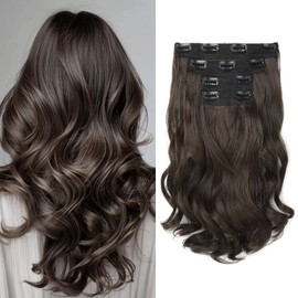 HOOJIH Hair Extensions, Clip in Hair Extensions 4PCS Brown Hair Extension 14" Short Curly Clip on Hair Extensions Invisible Lace Weft Natural Soft Hairpieces for Women - Dark Brown