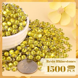 BELLEBOOST 1500PCS 6mm Resin Rhinestones Bulk for Crafting (Lemon Yellow), Flatback Bedazzling Crystals for Crafts DIY Nail Decoration, Gems Charms for Tumbler Shoes Clothing Fabric with Pickup Pen and Tweezers