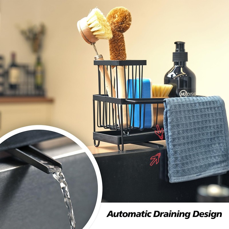 HomeUp Carbon Steel Kitchen Sink Caddy Rustproof Self Draining Sponge