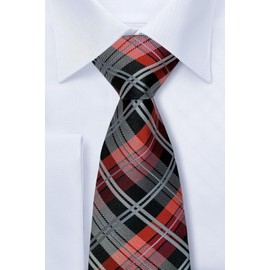 Retreez Elegant Plaid Check Woven Microfiber Men's Tie - Black and Red