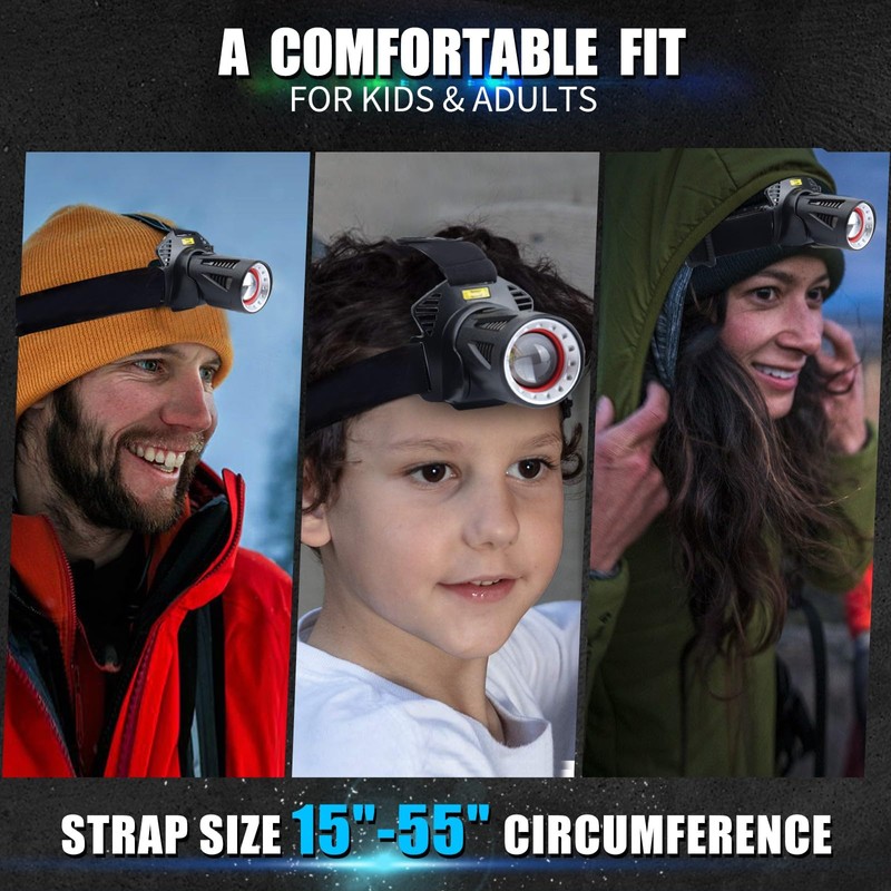 Aikertec Rechargeable Headlamp,Bright LED Head Lamp 7 Modes, Waterproof, 45°