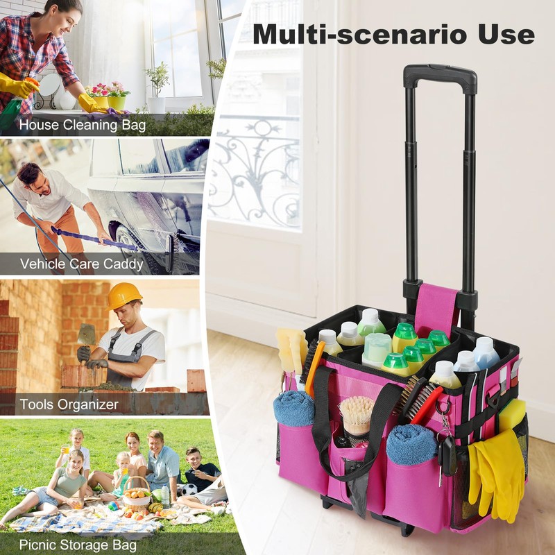 Housolution Rolling Cleaning Caddy Bag with Detachable Trolley, Professional Portable