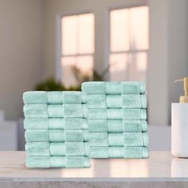 SUPERIOR Turkish Cotton 12-Piece Face Towel Set, Small Absorbent Towels for Quick Drying, Washcloths for Guest Bath, Master Bathroom, Gym, Spa, Airbnb, Apartment, Kids, Home Accessories, Dusty Aqua