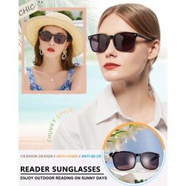 MARE AZZURO Reading Sunglasses Women 4.0 Large Square Outdoor Sun Readers 1.00 1.25 1.50 1.75 2.00 2.25 2.50 2.75 3.00 3.50 4.00 (Black, 400)