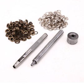 5mm Eyelets 3 Set Hole Punch Tool Set Kit with 50 Silver and 50 Bronze Eyelets with Washers for Leather Craft by Trimming Shop