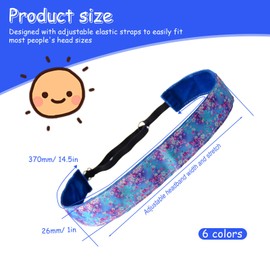 YFaith Girls' Hair Bands, Pack of 6 Sports Headbands, Adjustable Sports Headbands, 2.5 cm Wide, 6 Colours, Soft and Non-Slip, Antiperspirant Hair Accessories, for Sports, Yoga, School