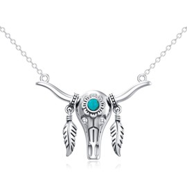Western Turquoise Bull Head Necklace for Women 925 Sterling Silver Genuine Turquoise Cowgirl Country Tribal Cattle Pendant Jewelry Gift for Her Mom Wife
