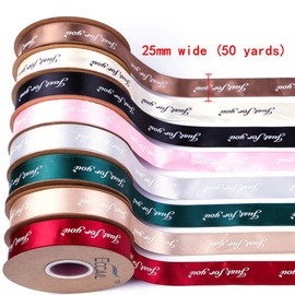Zhiheng Ribbon for Crafts -Wholesale Bulk 50 Yard 1Inch Just for You Grosgrain Fabric RibbonFor Gift Package Wrapping Floral Design Hair Bow Clip Accessory Making Sewing Wedding Decor (Dark Green)