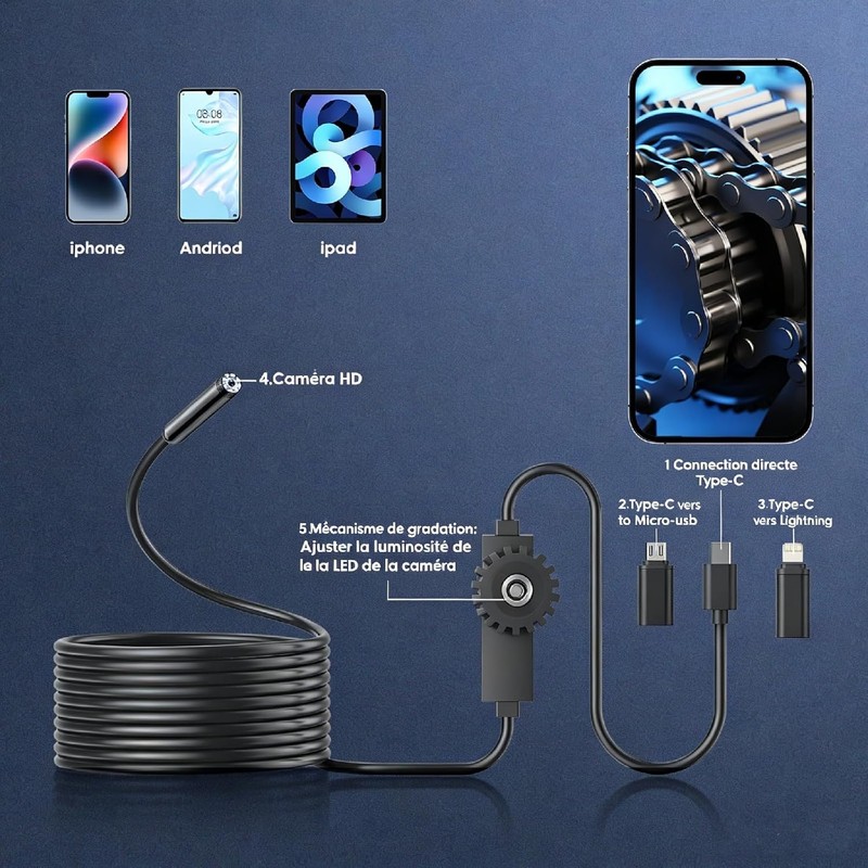 Endoscope Camera with Light, 1920P HD Borescope Camera with 8