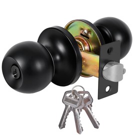High-Security Stainless Steel Round Ball Door Handle with Lock & Key,Door knob for Front Door, Bedroom, and Interior, Easy Installation(Black)