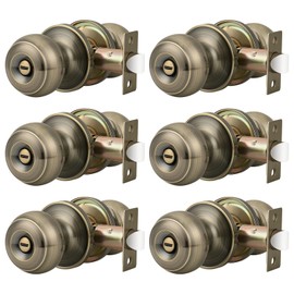 Probrico Antique Brass Door Knobs,Bedroom Door Locks, Privacy Door Handles with Lock, Keyless Door Locks for Bath/Bedroom, 6 Pack