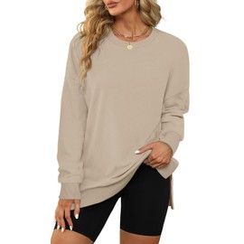 XIEERDUO Womens T Shirts Loose Fit Long Sleeve Tunic Tops For Women Side Slits Apricot S