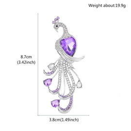 WMHaiMo Rhinestone Peacock Brooch Pins for Women Fashion Vintage Crystal Animal Bird Brooches Lapel Pin Jewelry Gifts(Purple)