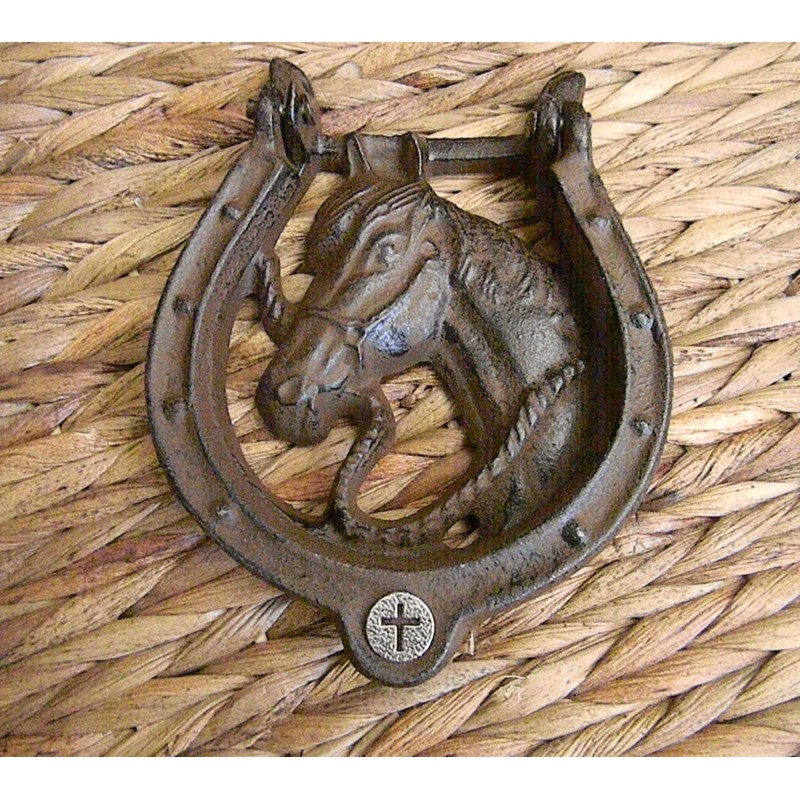 Cross Horseshoe Cast Iron Door Knocker, Housewarming, Unique Front Entry