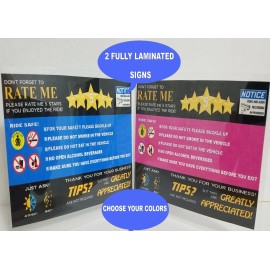 Uber or Lyft Video Recording, Rating, TIPS Seat Headrest Sign 7"x5" (2 qty)