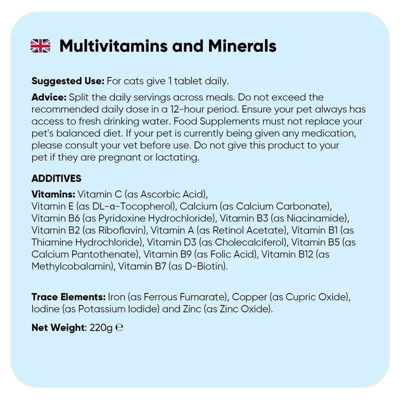 Multivitamins and Minerals for Cats - 365 Chicken-Flavoured Tablets -