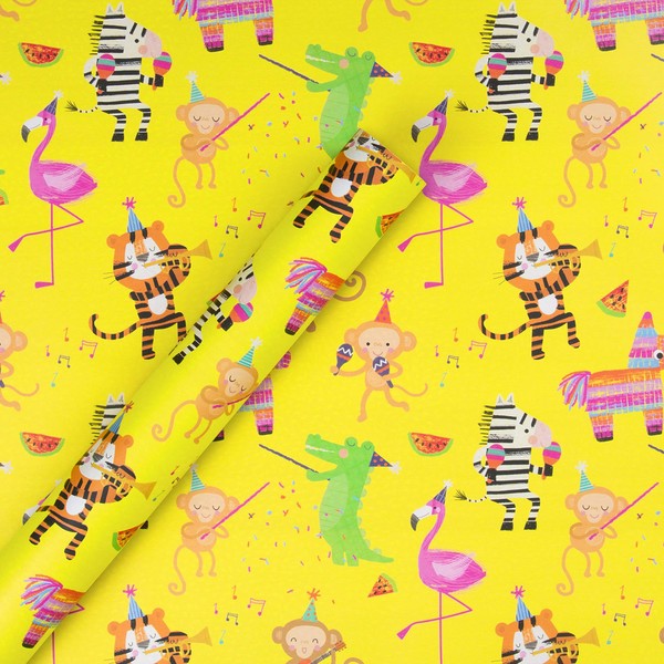 Hallmark Multi-Occasion Reversible Kids' Wrapping Paper - 'Party Animals' - 2m Roll (Birthday, Congratulations, Well Done)