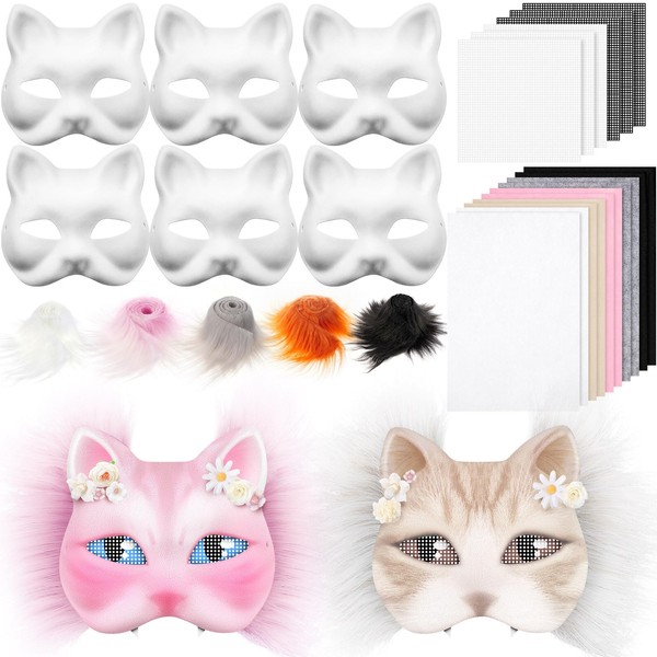Seenelling 23 Pcs DIY Therian Mask Kit Blank Cat Mask